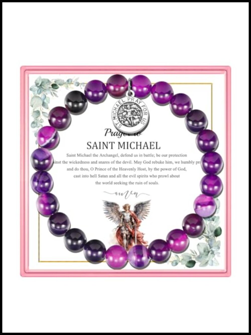 St. Michael Archangel Amethyst Bead Bracelet for Women - Guardian Angel